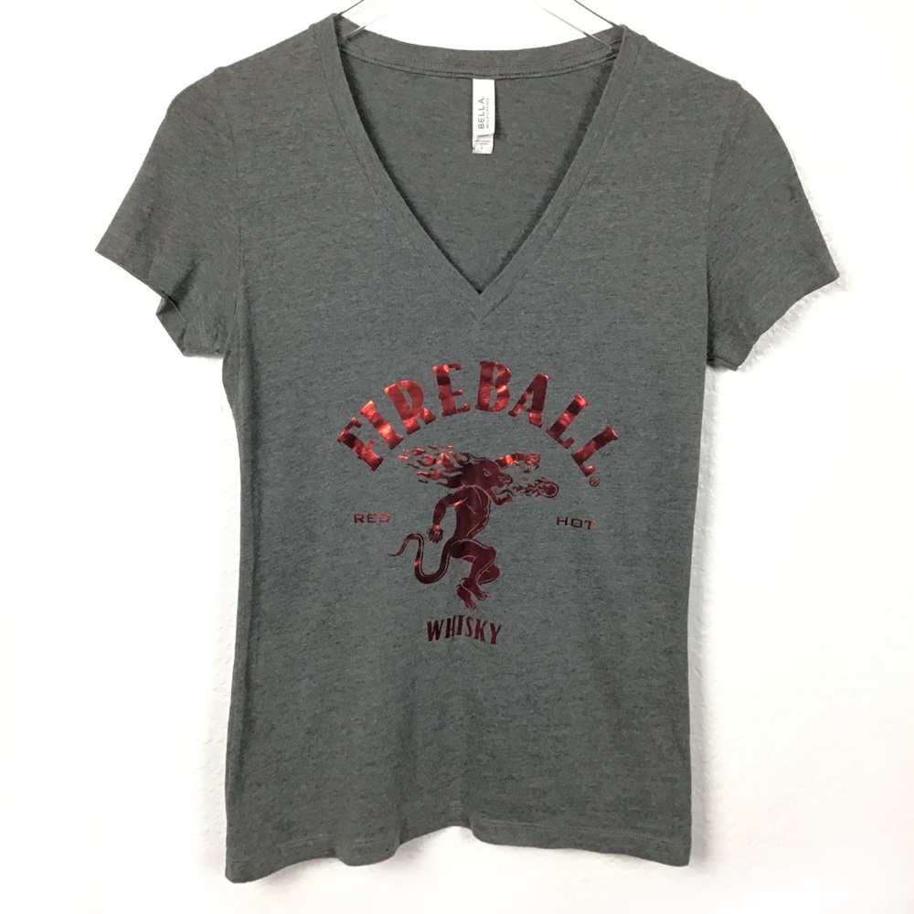 Bella Fireball Grey V neck Short Sleeves Tee L